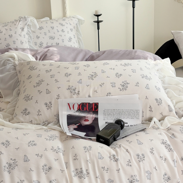 91家纺网 家纺一手货源 找家纺 梵克保罗 2025新款法式大花边针织棉四件套 丛林小兔