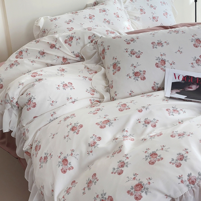 91家纺网 家纺一手货源 找家纺 梵克保罗 2025新款法式大花边针织棉四件套 春色人间