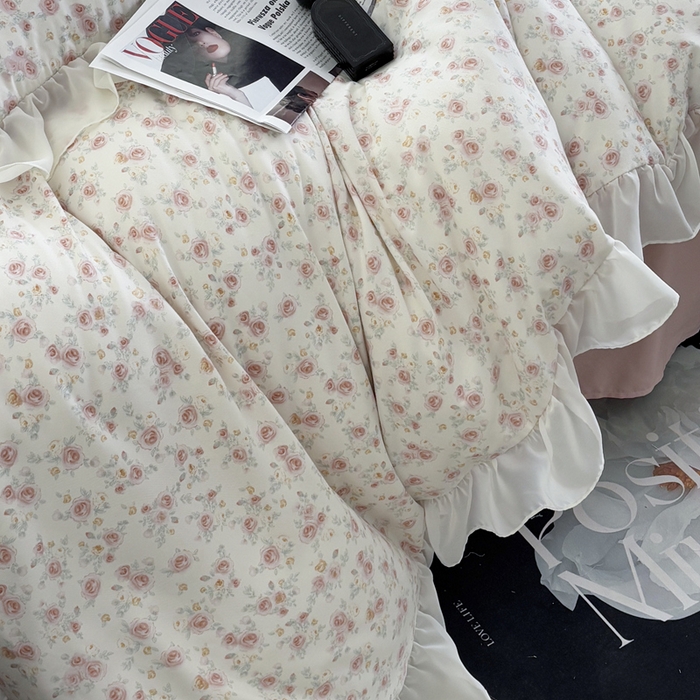 91家纺网 家纺一手货源 找家纺 梵克保罗 2025新款法式大花边针织棉四件套 赛琳娜-米黄