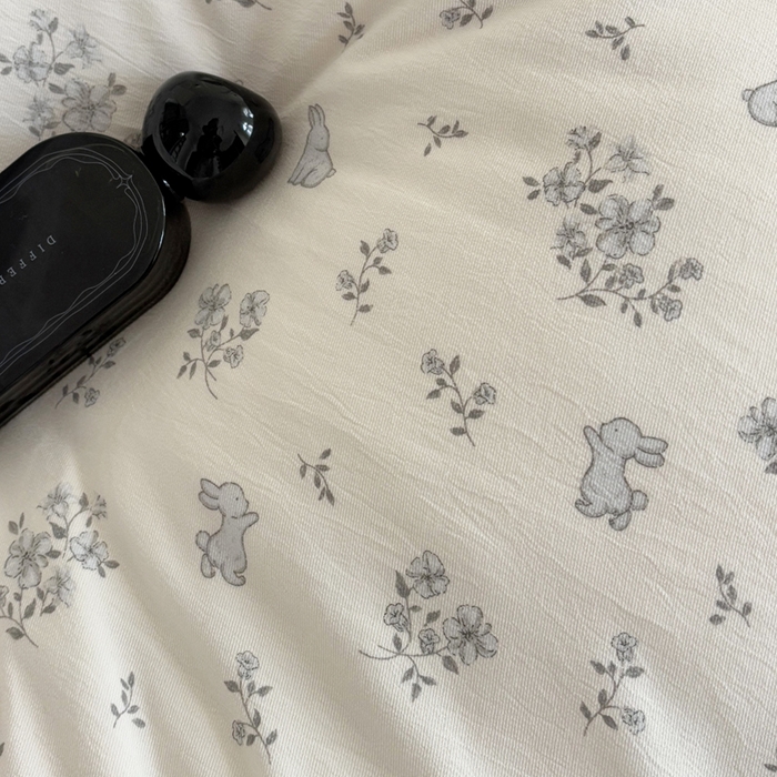 91家纺网 家纺一手货源 找家纺 梵克保罗 2025新款法式大花边针织棉四件套 丛林小兔