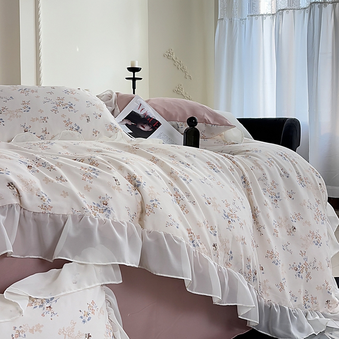 91家纺网 家纺一手货源 找家纺 梵克保罗 2025新款法式大花边针织棉四件套 暖沙