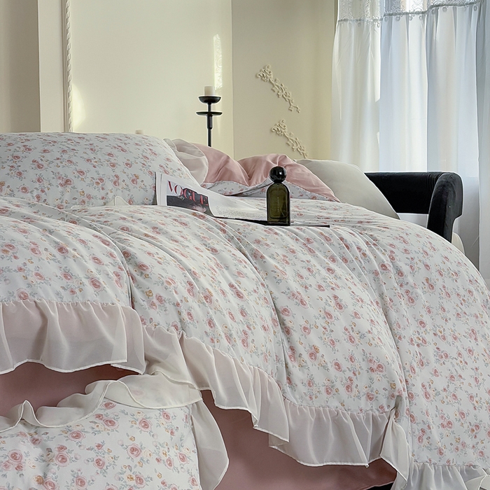 91家纺网 家纺一手货源 找家纺 梵克保罗 2025新款法式大花边针织棉四件套 赛琳娜-绿