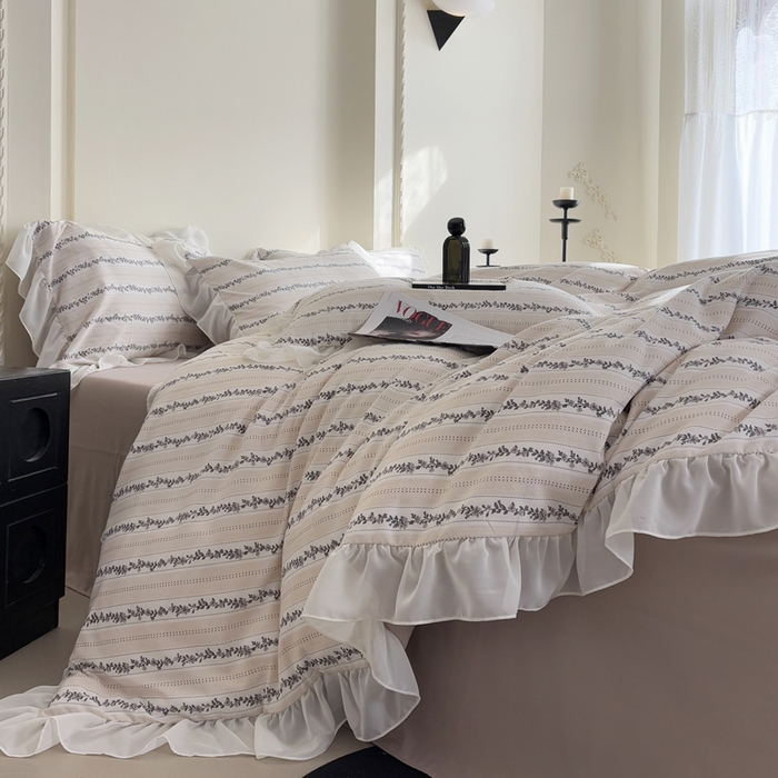 91家纺网 家纺一手货源 找家纺 梵克保罗 2025新款法式大花边针织棉四件套 卡曼