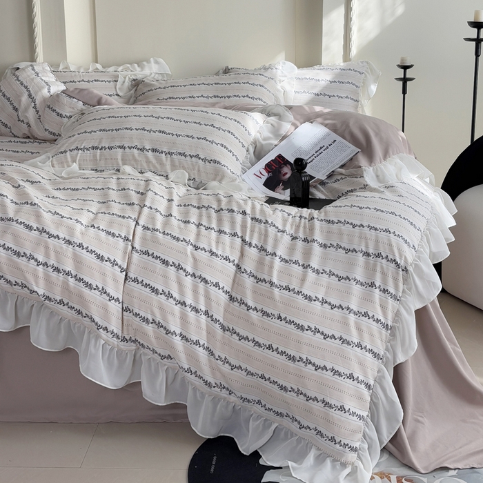 91家纺网 家纺一手货源 找家纺 梵克保罗 2025新款法式大花边针织棉四件套 卡曼