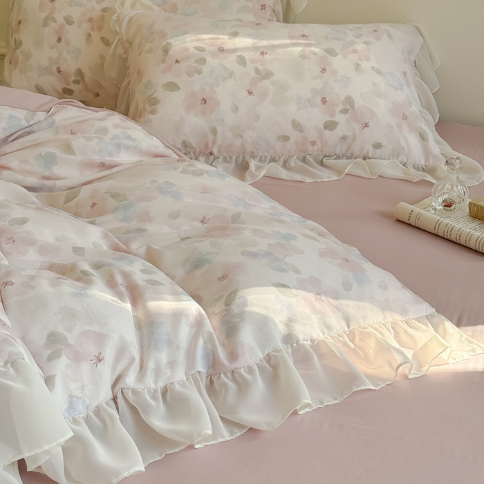 91家纺网 家纺一手货源 找家纺 梵克保罗 2025新款法式大花边针织棉四件套 初夏