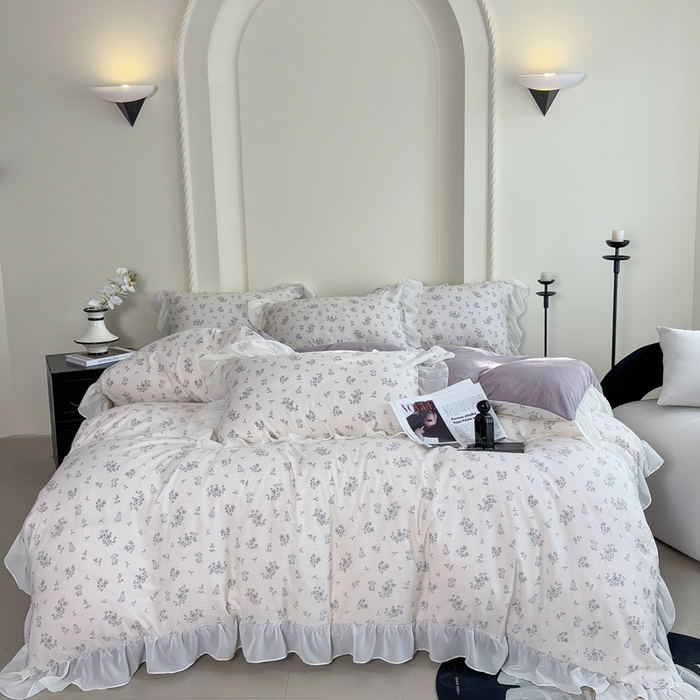 梵克保罗 2025新款法式大花边针织棉四件套 丛林小兔