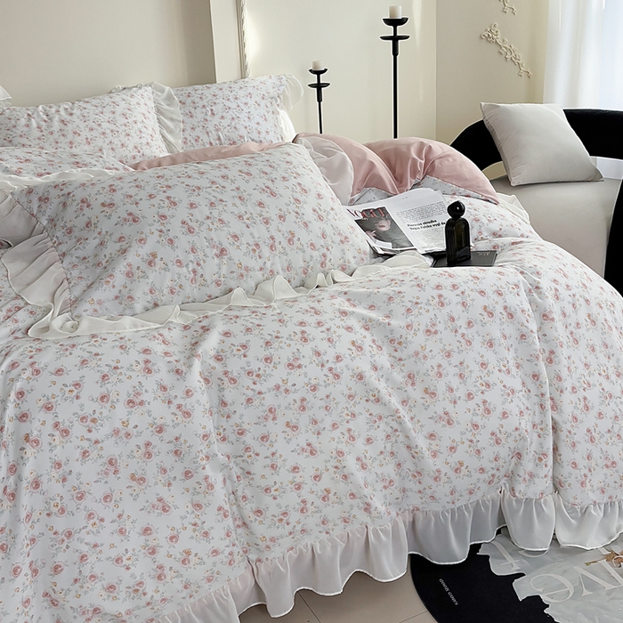 91家纺网 家纺一手货源 找家纺 梵克保罗 2025新款法式大花边针织棉四件套 赛琳娜-绿