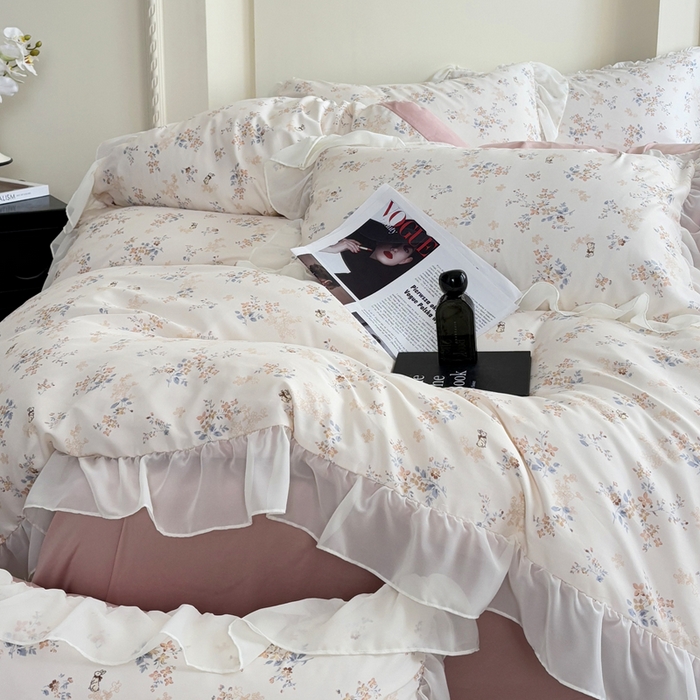 91家纺网 家纺一手货源 找家纺 梵克保罗 2025新款法式大花边针织棉四件套 暖沙