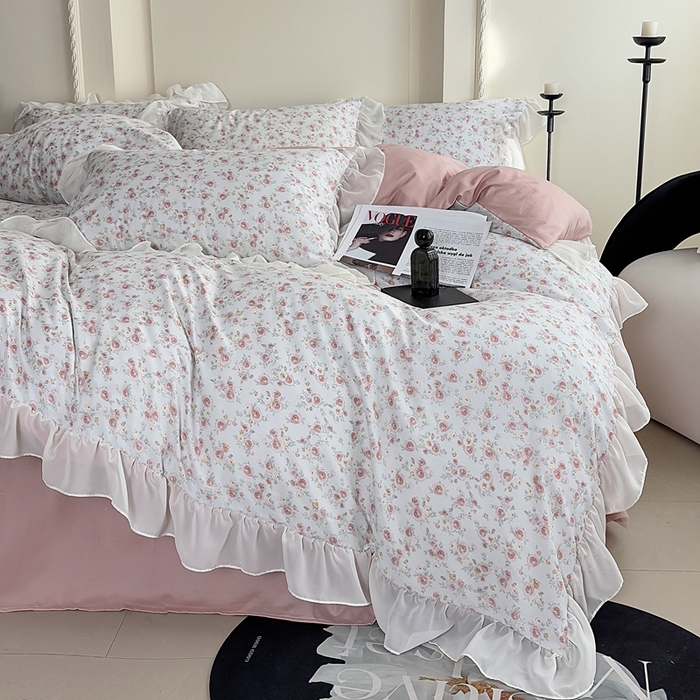 91家纺网 家纺一手货源 找家纺 梵克保罗 2025新款法式大花边针织棉四件套 赛琳娜-绿