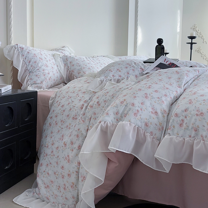 91家纺网 家纺一手货源 找家纺 梵克保罗 2025新款法式大花边针织棉四件套 赛琳娜-绿