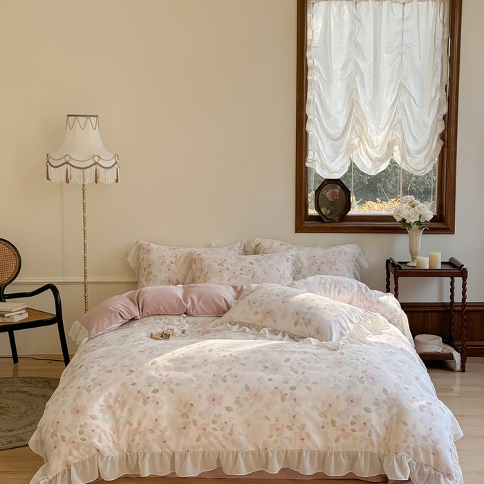 91家纺网 家纺一手货源 找家纺 梵克保罗 2025新款法式大花边针织棉四件套 初夏