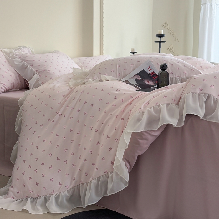 91家纺网 家纺一手货源 找家纺 梵克保罗 2025新款法式大花边针织棉四件套 可爱多