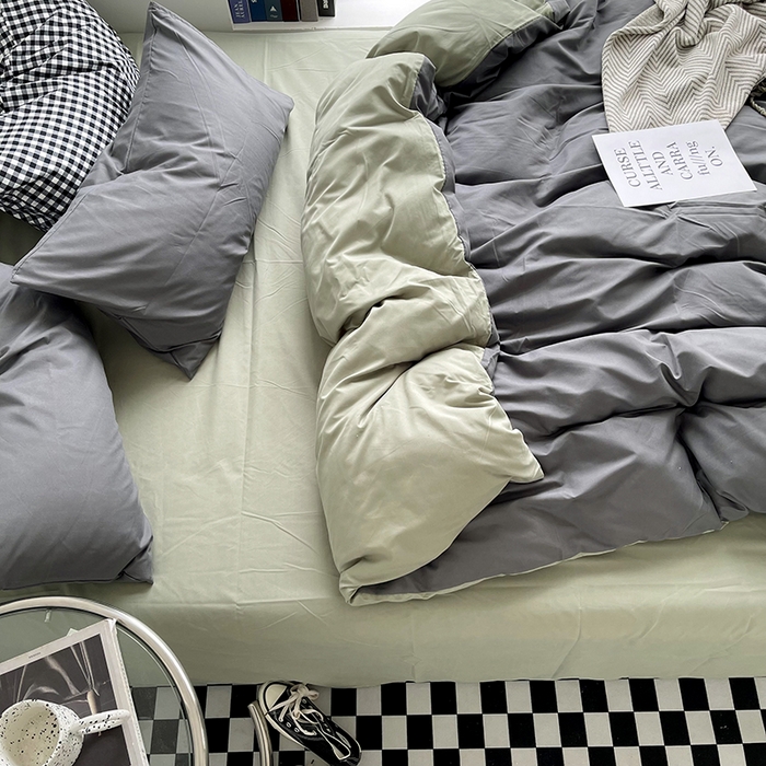 91家纺网 家纺一手货源 找家纺 梵克保罗 2025新款ins风小红书同款纯色双拼水洗棉四件套学生三件套亲肤加厚磨毛四件套混搭系列-单被套单枕套 双拼-深灰抹茶