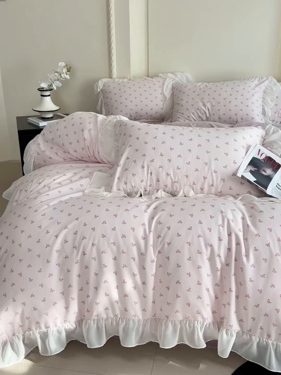 91家纺网 家纺一手货源 找家纺 梵克保罗 2025新款法式大花边针织棉四件套 可爱多