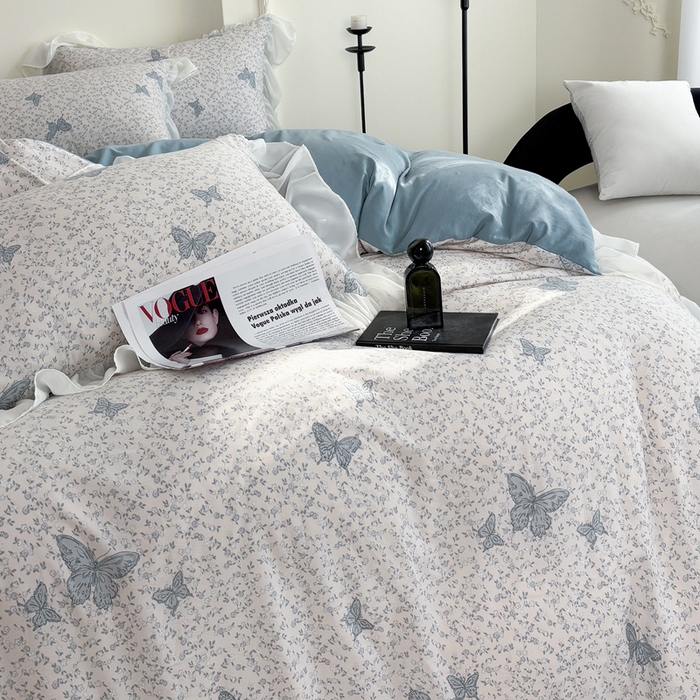 91家纺网 家纺一手货源 找家纺 梵克保罗 2025新款法式大花边针织棉四件套 蝶舞