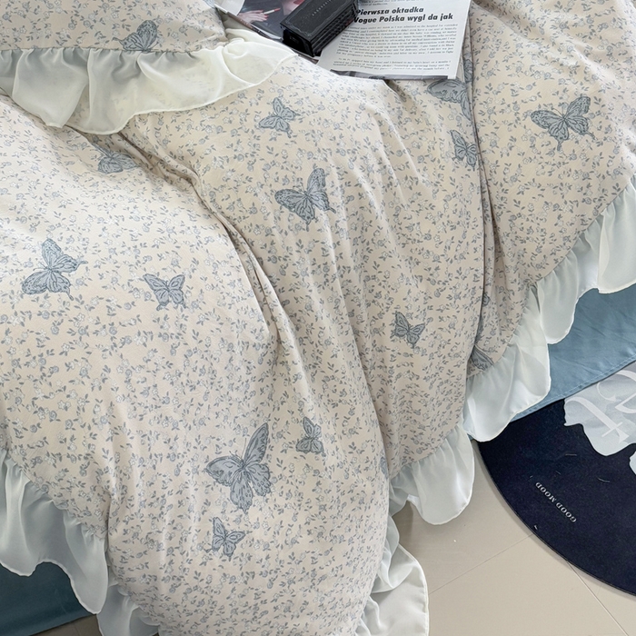 91家纺网 家纺一手货源 找家纺 梵克保罗 2025新款法式大花边针织棉四件套 蝶舞