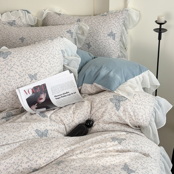 91家纺网 家纺一手货源 找家纺 梵克保罗 2025新款法式大花边针织棉四件套 蝶舞