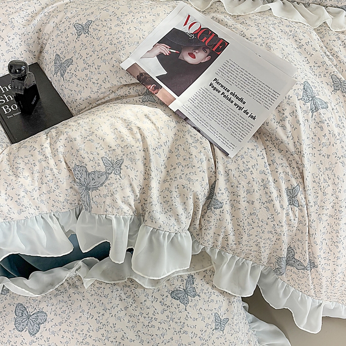 91家纺网 家纺一手货源 找家纺 梵克保罗 2025新款法式大花边针织棉四件套 蝶舞