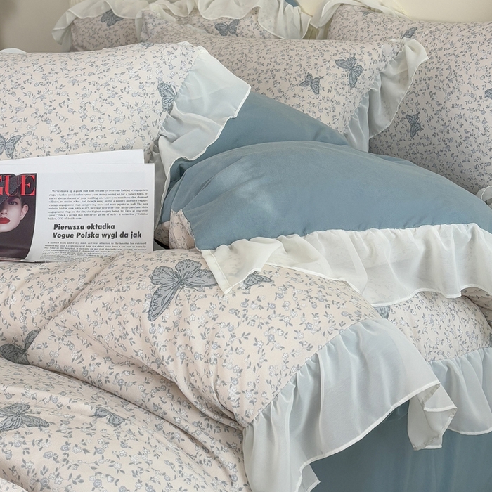 91家纺网 家纺一手货源 找家纺 梵克保罗 2025新款法式大花边针织棉四件套 蝶舞