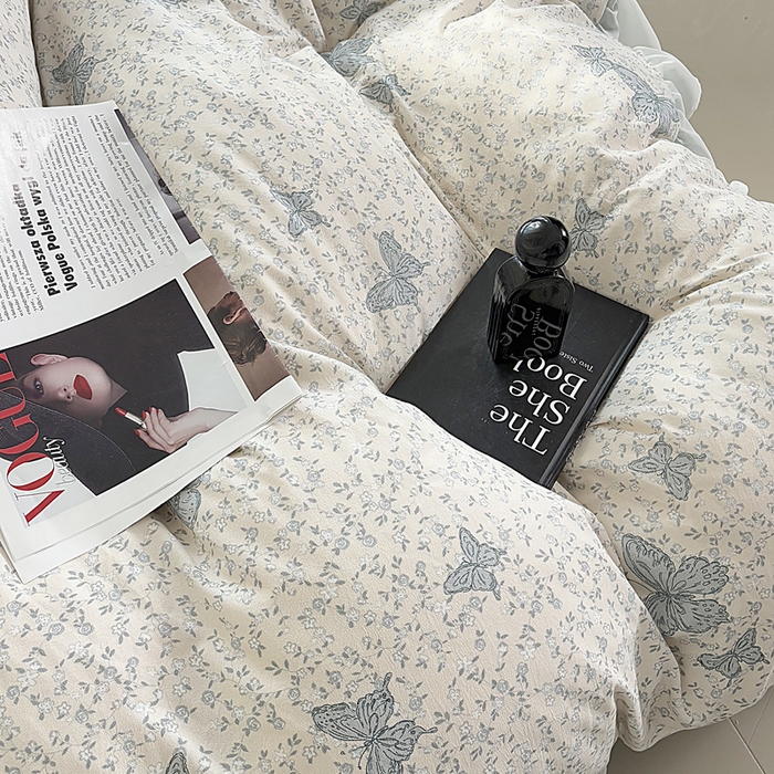 91家纺网 家纺一手货源 找家纺 梵克保罗 2025新款法式大花边针织棉四件套 蝶舞