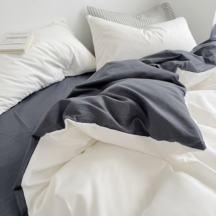 91家纺网 家纺一手货源 找家纺 梵克保罗 2025新款ins风小红书同款纯色双拼水洗棉四件套学生三件套亲肤加厚磨毛四件套混搭系列-单被套单枕套 双拼-白蓝灰