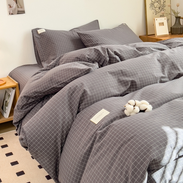 91家纺网 家纺一手货源 找家纺 梵克保罗 2025新款无印风四件套系列 小黑格-床单款
