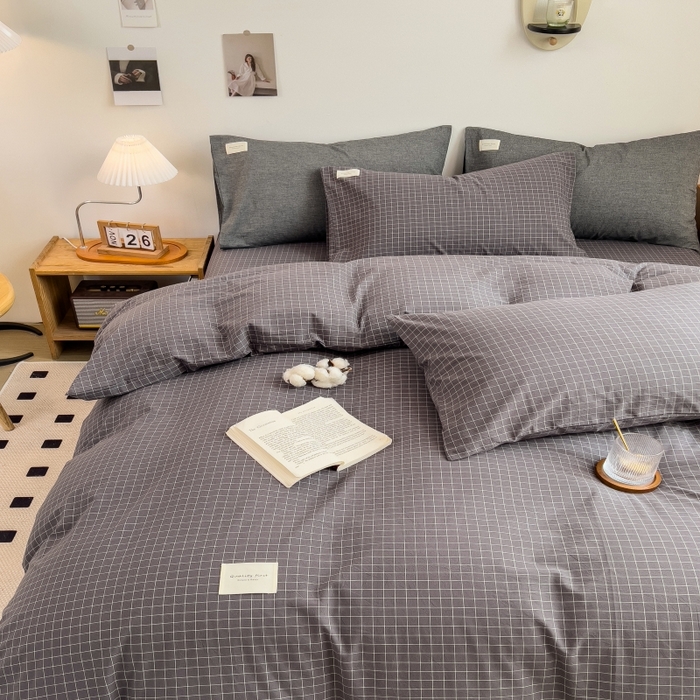 91家纺网 家纺一手货源 找家纺 梵克保罗 2025新款无印风四件套系列 小黑格-床单款