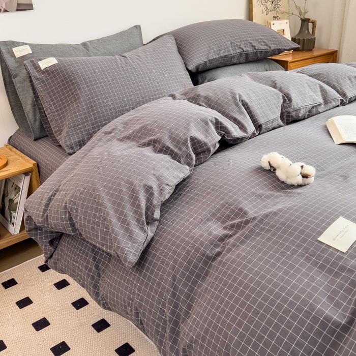 91家纺网 家纺一手货源 找家纺 梵克保罗 2025新款无印风四件套系列 小黑格-床单款