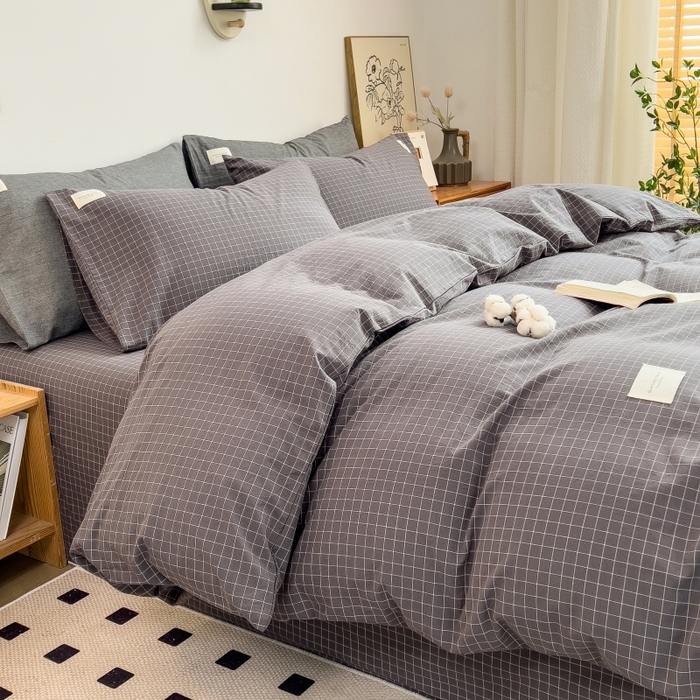 91家纺网 家纺一手货源 找家纺 梵克保罗 2025新款无印风四件套系列 小黑格-床单款