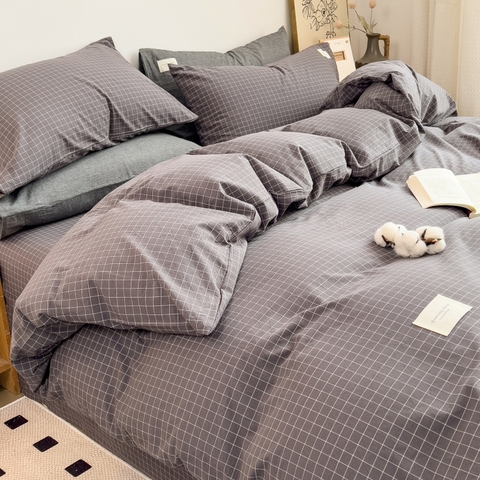 91家纺网 家纺一手货源 找家纺 梵克保罗 2025新款无印风四件套系列 小黑格-床单款