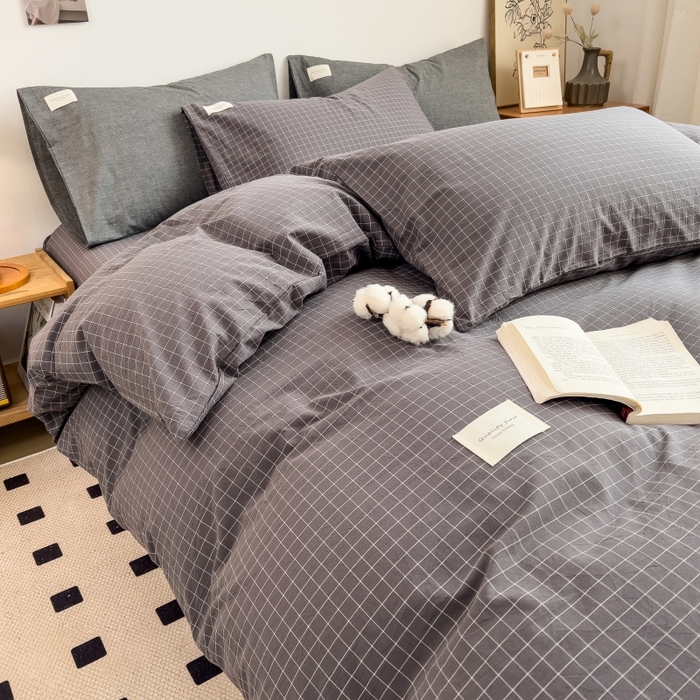 91家纺网 家纺一手货源 找家纺 梵克保罗 2025新款无印风四件套系列 小黑格-床单款