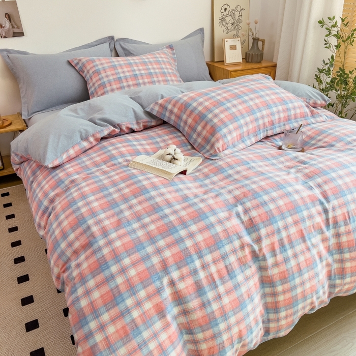 91家纺网 家纺一手货源 找家纺 梵克保罗 2025新款无印风四件套系列 炫彩格-床单款