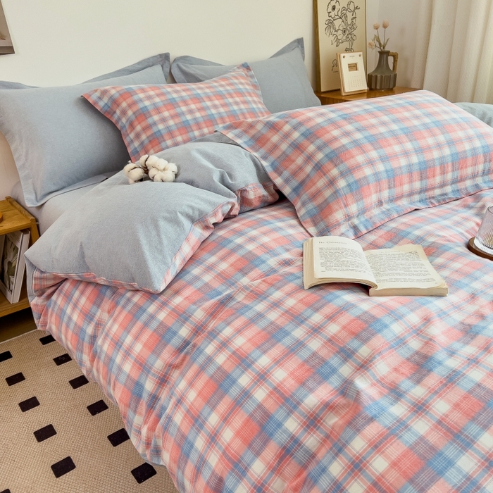 91家纺网 家纺一手货源 找家纺 梵克保罗 2025新款无印风四件套系列 炫彩格-床单款