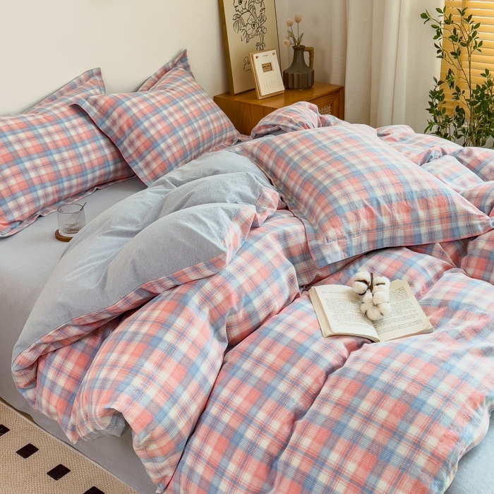 91家纺网 家纺一手货源 找家纺 梵克保罗 2025新款无印风四件套系列 炫彩格-床单款