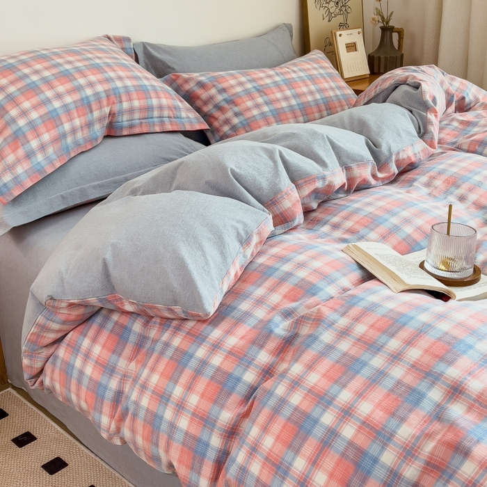 91家纺网 家纺一手货源 找家纺 梵克保罗 2025新款无印风四件套系列 炫彩格-床单款