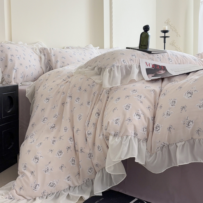 梵克保罗 2025新款法式大花边针织棉四件套 花海