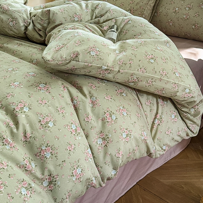 91家纺网 家纺一手货源 找家纺 梵克保罗 2025新款有氧针织双层纱印花四件套 山野心事