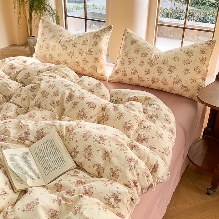 91家纺网 家纺一手货源 找家纺 梵克保罗 2025新款有氧针织双层纱印花四件套 雾屿玫瑰