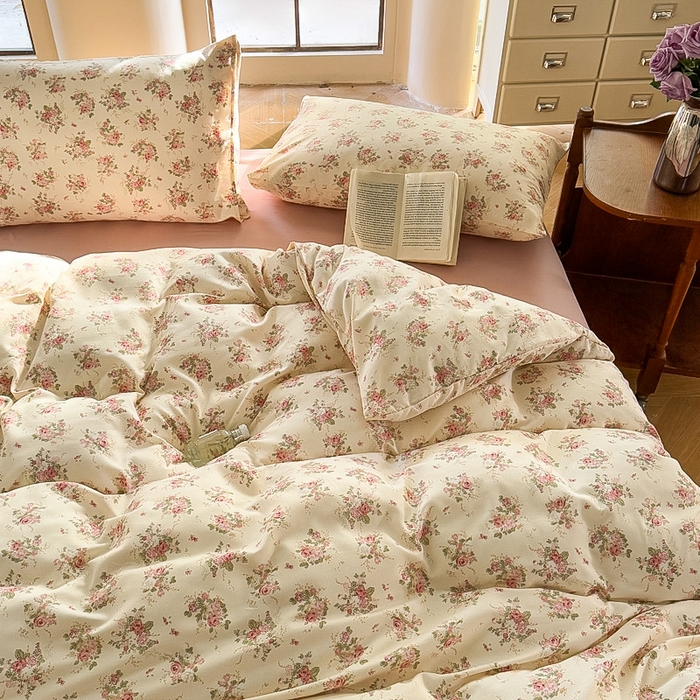 91家纺网 家纺一手货源 找家纺 梵克保罗 2025新款有氧针织双层纱印花四件套 雾屿玫瑰