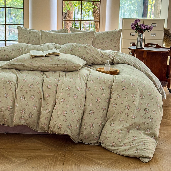 91家纺网 家纺一手货源 找家纺 梵克保罗 2025新款有氧针织双层纱印花四件套 山野心事