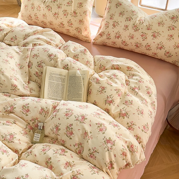 91家纺网 家纺一手货源 找家纺 梵克保罗 2025新款有氧针织双层纱印花四件套 雾屿玫瑰