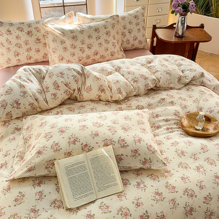 91家纺网 家纺一手货源 找家纺 梵克保罗 2025新款有氧针织双层纱印花四件套 雾屿玫瑰