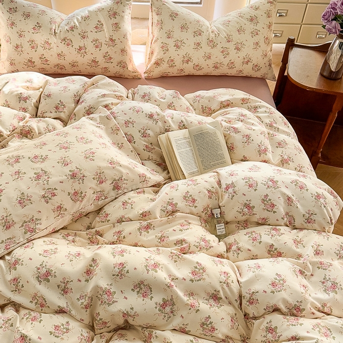 91家纺网 家纺一手货源 找家纺 梵克保罗 2025新款有氧针织双层纱印花四件套 雾屿玫瑰