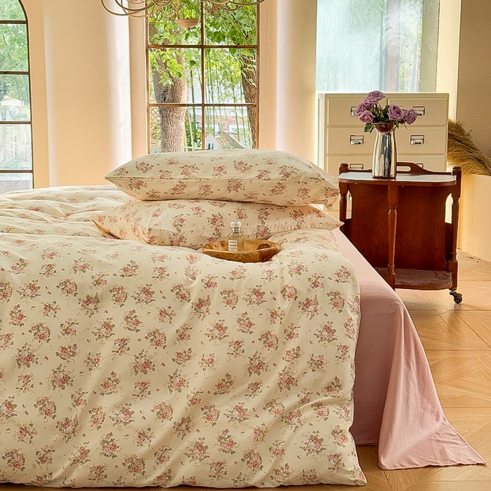 91家纺网 家纺一手货源 找家纺 梵克保罗 2025新款有氧针织双层纱印花四件套 雾屿玫瑰