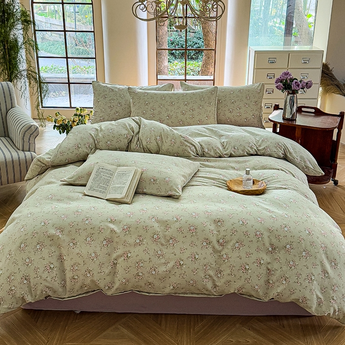 91家纺网 家纺一手货源 找家纺 梵克保罗 2025新款有氧针织双层纱印花四件套 山野心事