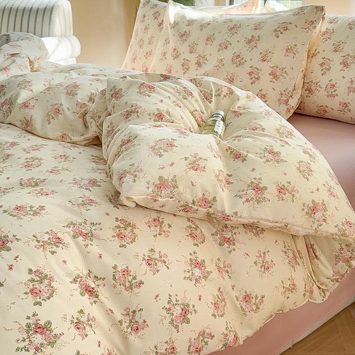 91家纺网 家纺一手货源 找家纺 梵克保罗 2025新款有氧针织双层纱印花四件套 雾屿玫瑰