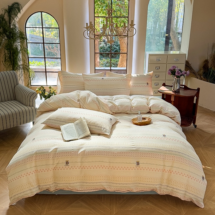 91家纺网 家纺一手货源 找家纺 梵克保罗 2025新款有氧针织双层纱印花四件套 少女情怀