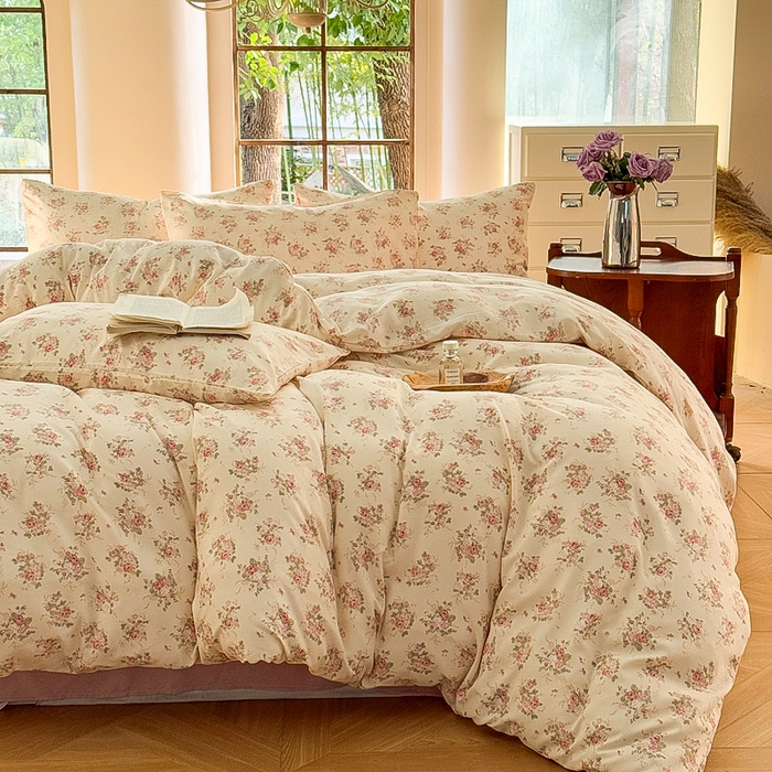 91家纺网 家纺一手货源 找家纺 梵克保罗 2025新款有氧针织双层纱印花四件套 雾屿玫瑰