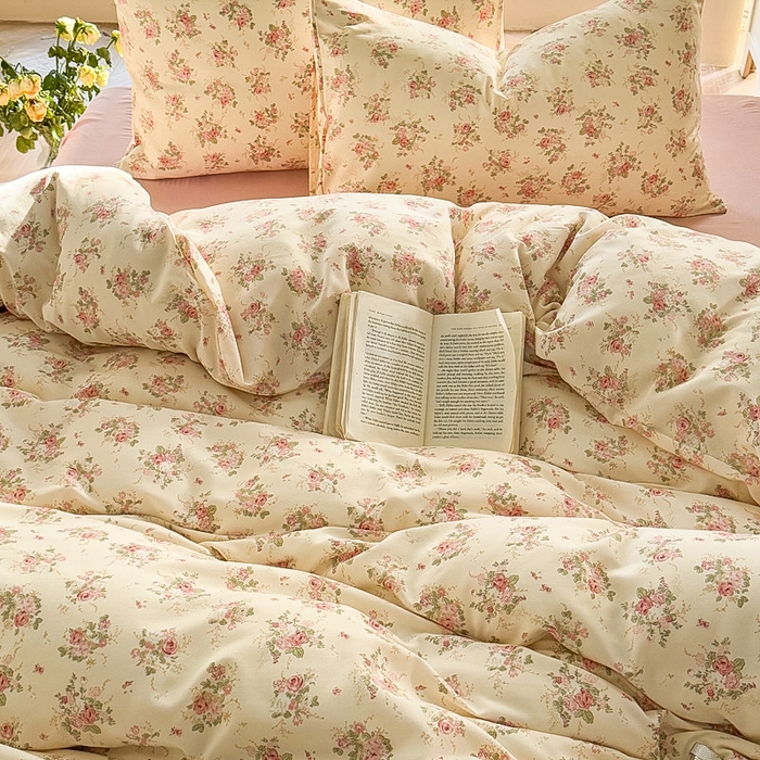 91家纺网 家纺一手货源 找家纺 梵克保罗 2025新款有氧针织双层纱印花四件套 雾屿玫瑰