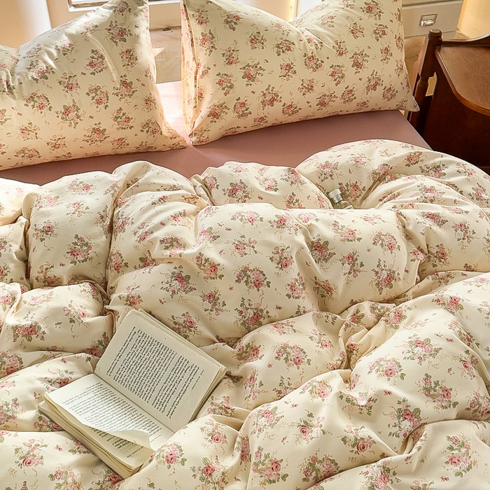 91家纺网 家纺一手货源 找家纺 梵克保罗 2025新款有氧针织双层纱印花四件套 雾屿玫瑰